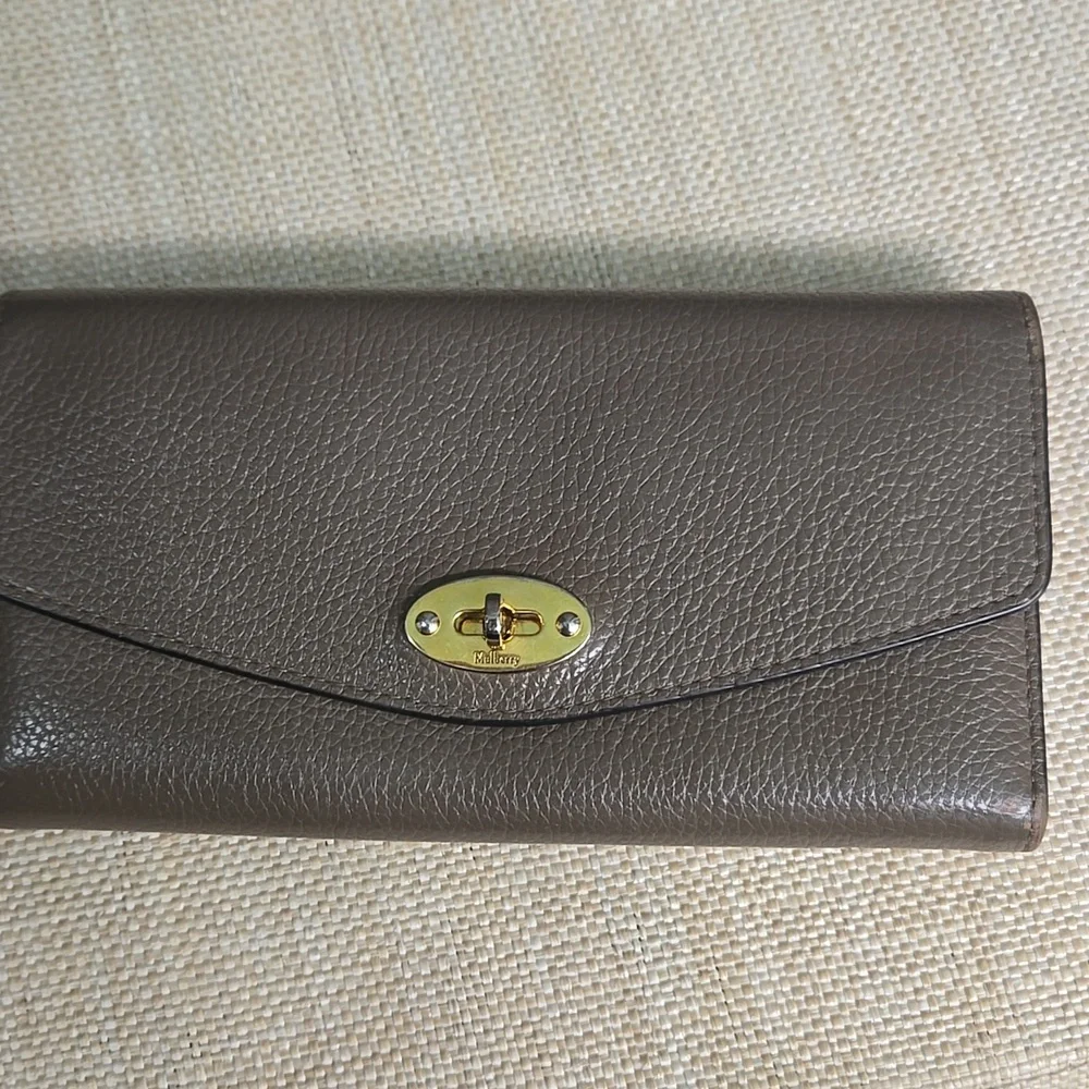 Mulberry Leather Wallet with Burgundy Interior and Gold Postman Hardware